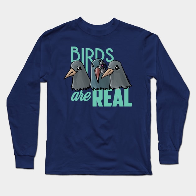 Birds Are Real - Teal Long Sleeve T-Shirt by theJarett